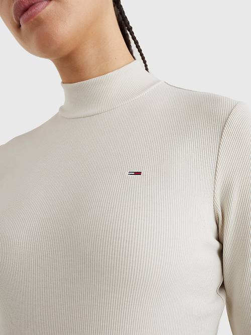 Tommy Hilfiger Mock Neck Long Sleeve T-shirts Dames Beige | TH835EHY