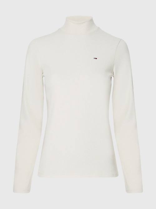 Tommy Hilfiger Mock Neck Long Sleeve T-shirts Dames Beige | TH835EHY