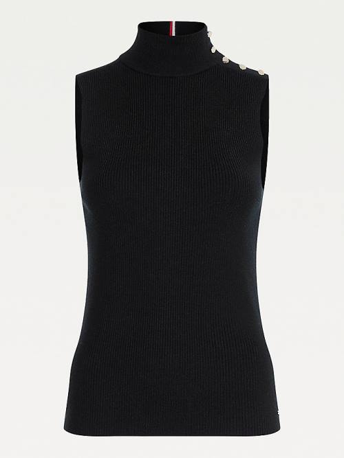 Tommy Hilfiger Mock Turtleneck Mouwloos Jumper Truien Dames Zwart | TH243GFO