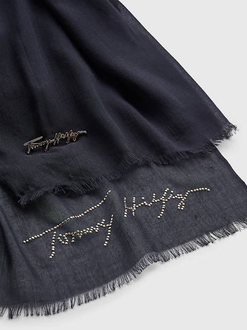 Tommy Hilfiger Modal Signature Brooch Hijab Sjaals Dames Zwart | TH846ZJL