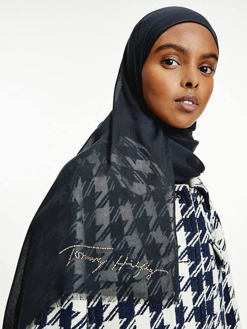 Tommy Hilfiger Modal Signature Brooch Hijab Sjaals Dames Zwart | TH846ZJL