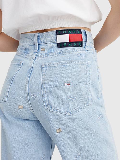 Tommy Hilfiger Mom Ultra High Rise Tapered Embroidery Jeans Dames Denim | TH204POK