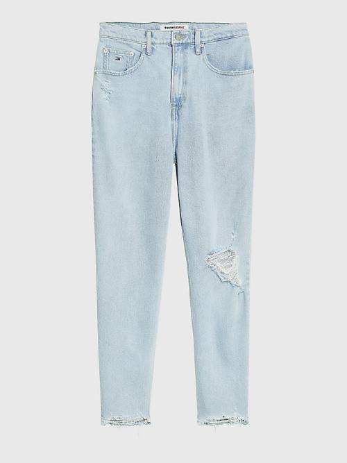 Tommy Hilfiger Mom Ultra High Rise Tapered Distressed Jeans Dames Denim | TH547BEP