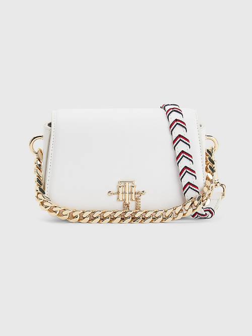 Tommy Hilfiger Monogram Chain Crossover Mini Tassen Dames Wit | TH619ZCI