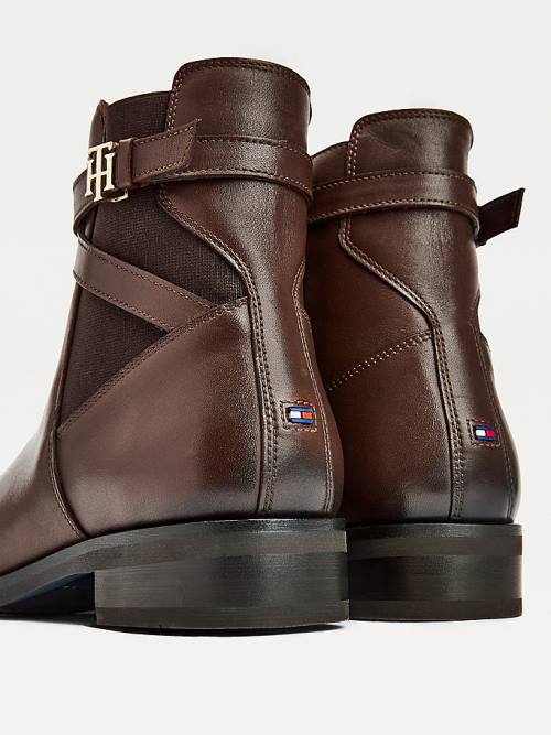 Tommy Hilfiger Monogram Crossover Riemen Leren Ankle Laarzen Dames Bruin | TH261AFL