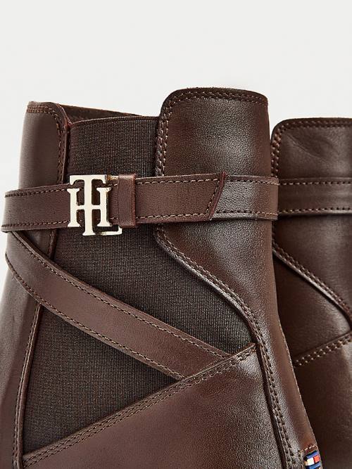 Tommy Hilfiger Monogram Crossover Riemen Leren Ankle Laarzen Dames Bruin | TH261AFL