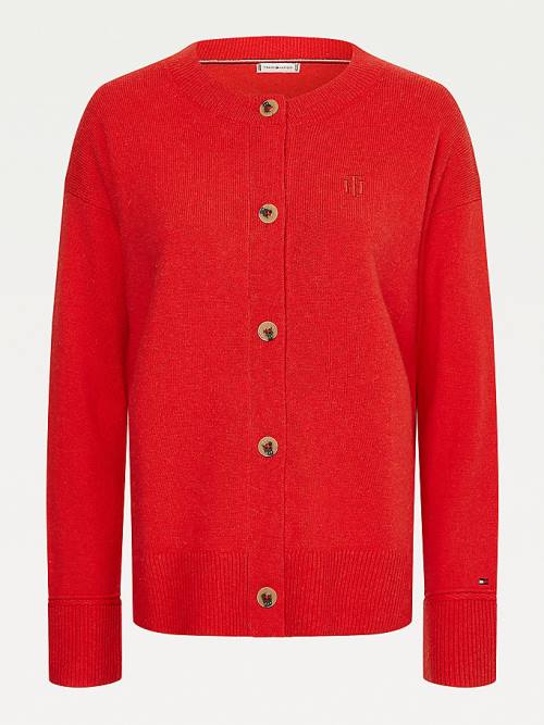 Tommy Hilfiger Monogram Embroidery Alpaca Cardigan Truien Dames Rood | TH492FVW