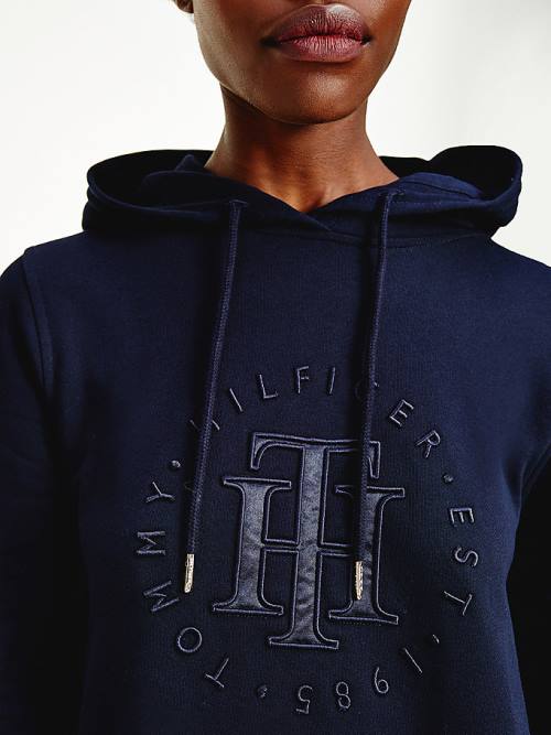 Tommy Hilfiger Monogram Embroidery Met Capuchon Jumper Jurken Dames Blauw | TH453MEC