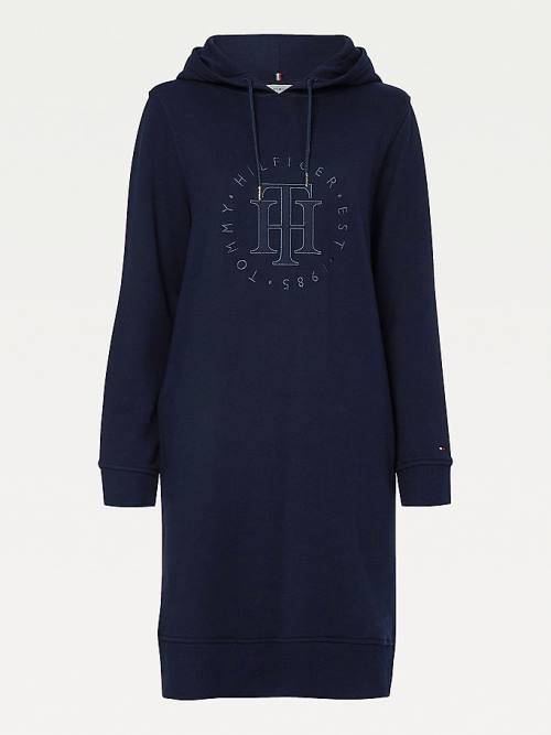 Tommy Hilfiger Monogram Embroidery Met Capuchon Jumper Jurken Dames Blauw | TH453MEC