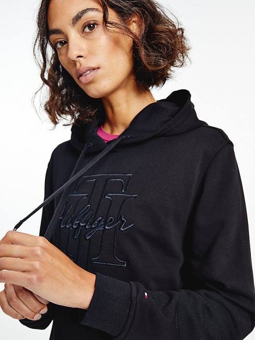 Tommy Hilfiger Monogram Embroidery Regular Fit Hoodie Dames Zwart | TH304PGX