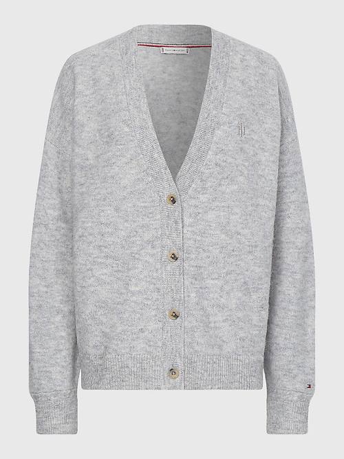 Tommy Hilfiger Monogram Embroidery Relaxed Fit Alpaca Cardigan Truien Dames Grijs | TH190PAR