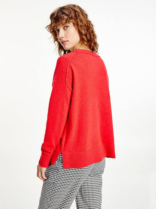 Tommy Hilfiger Monogram Embroidery Relaxed Fit Alpaca Jumper Truien Dames Rood | TH391HDC