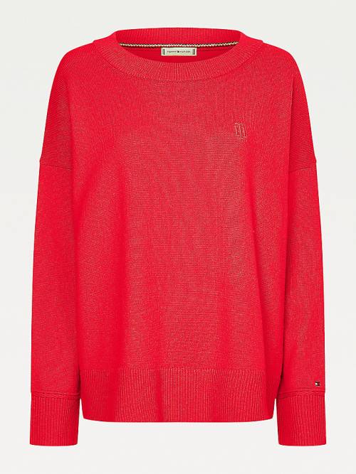 Tommy Hilfiger Monogram Embroidery Relaxed Fit Alpaca Jumper Truien Dames Rood | TH391HDC