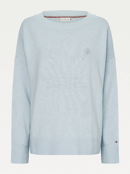 Tommy Hilfiger Monogram Embroidery Relaxed Fit Alpaca Jumper Truien Dames Blauw | TH981CSR