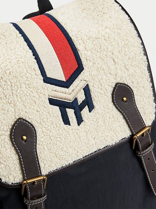 Tommy Hilfiger Monogram Embroidery Sherpa Backpack Tassen Heren Blauw | TH738UZD