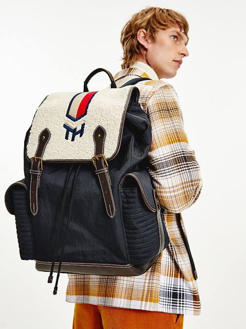 Tommy Hilfiger Monogram Embroidery Sherpa Backpack Tassen Heren Blauw | TH738UZD