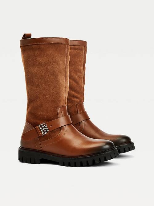 Tommy Hilfiger Monogram Gesp Leren Schoenplaatjes Laarzen Dames Bruin | TH392ZLT