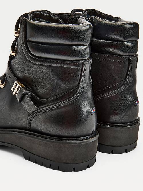 Tommy Hilfiger Monogram Gesp Schoenplaatjes Ankle Laarzen Dames Zwart | TH630JBH