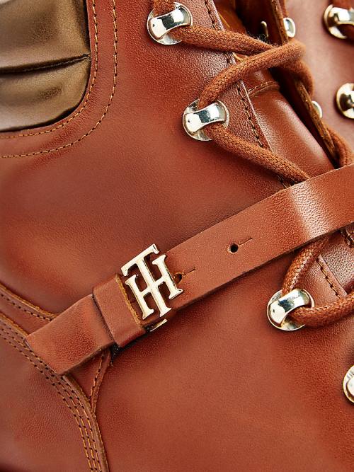 Tommy Hilfiger Monogram Gesp Schoenplaatjes Ankle Laarzen Dames Bruin | TH953XVC