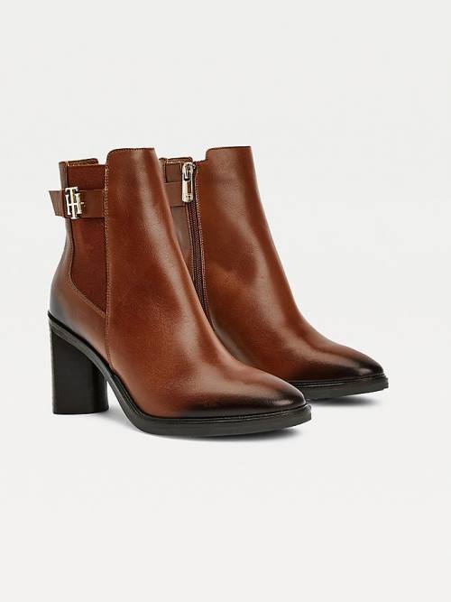 Tommy Hilfiger Monogram High Heel Leren Ankle Laarzen Dames Bruin | TH429RAZ