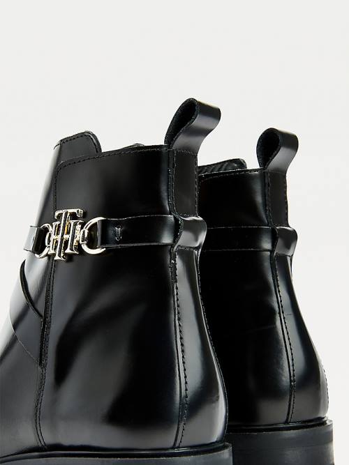 Tommy Hilfiger Monogram Horsebit Leren Ankle Laarzen Dames Zwart | TH781SUT