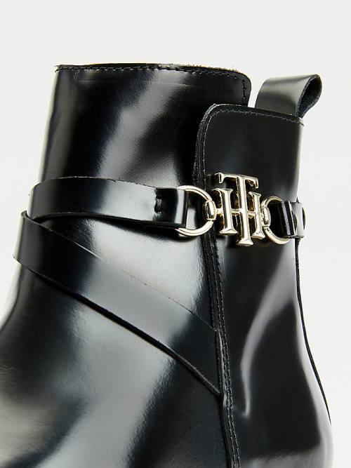 Tommy Hilfiger Monogram Horsebit Leren Ankle Laarzen Dames Zwart | TH781SUT