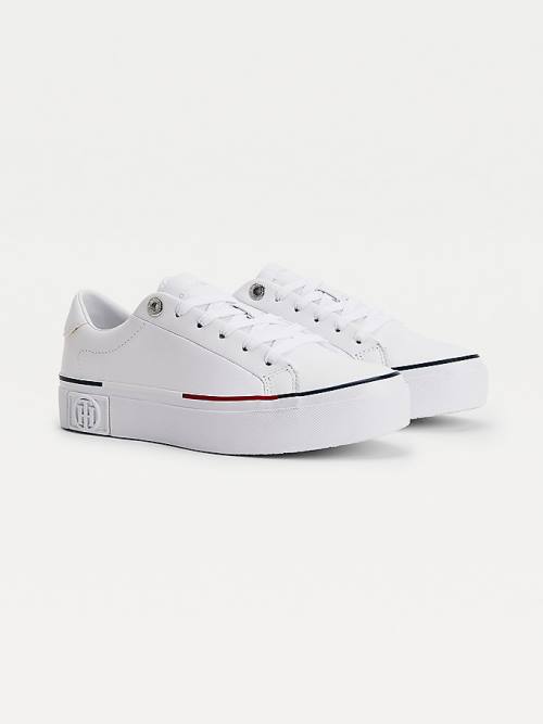 Tommy Hilfiger Monogram Leren Sneakers Dames Wit | TH961RHW