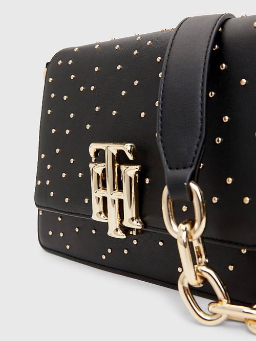 Tommy Hilfiger Monogram Lock Studded Crossover Tassen Dames Zwart | TH579QRM