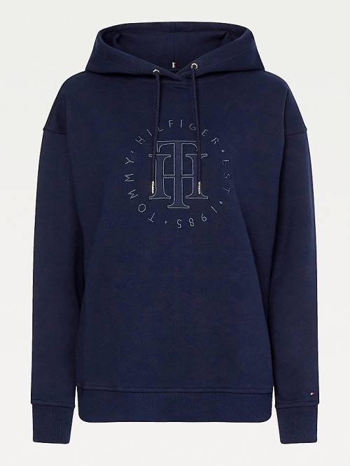 Tommy Hilfiger Monogram Organic Katoenen Hoodie Dames Blauw | TH195YWT