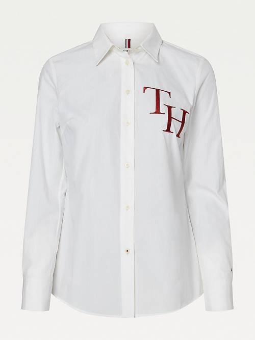 Tommy Hilfiger Monogram Organic Katoenen Overhemd Dames Wit | TH785TBR