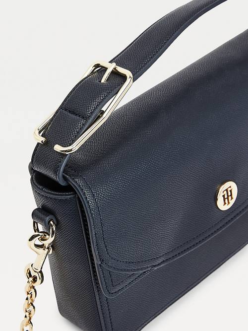 Tommy Hilfiger Monogram Plaque Flap Crossover Tassen Dames Blauw | TH689STJ