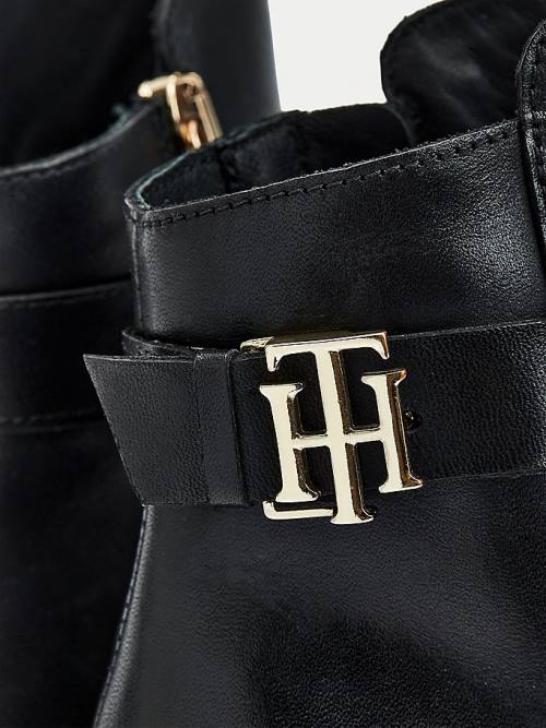 Tommy Hilfiger Monogram Plaque Leren Ankle Laarzen Dames Zwart | TH531LOE