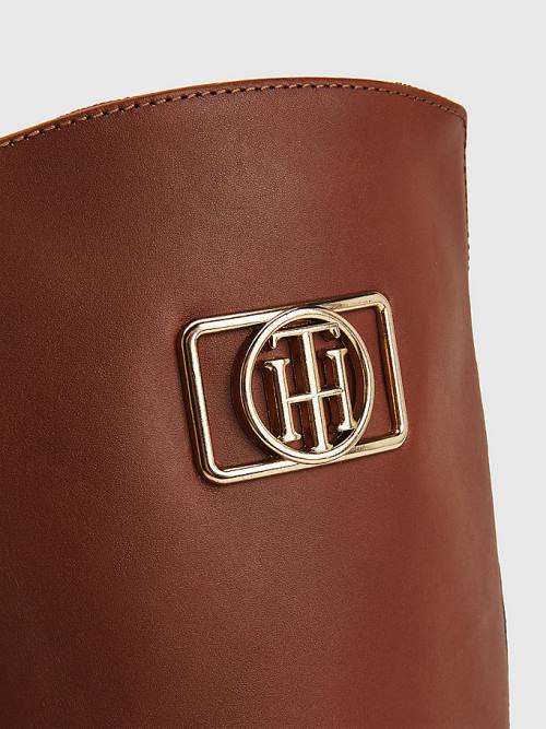 Tommy Hilfiger Monogram Plaque Long Leren Laarzen Dames Bruin | TH810DAP