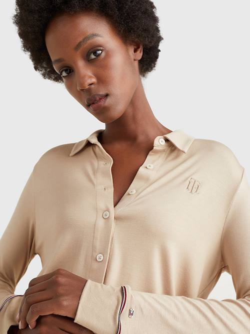 Tommy Hilfiger Monogram Regular Fit Jersey Overhemd Dames Beige | TH598GUX