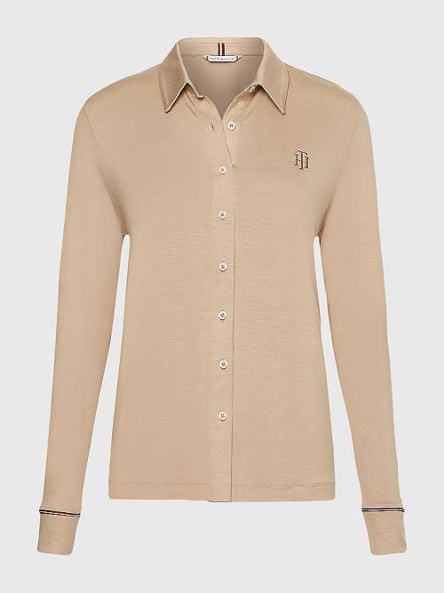 Tommy Hilfiger Monogram Regular Fit Jersey Overhemd Dames Beige | TH598GUX