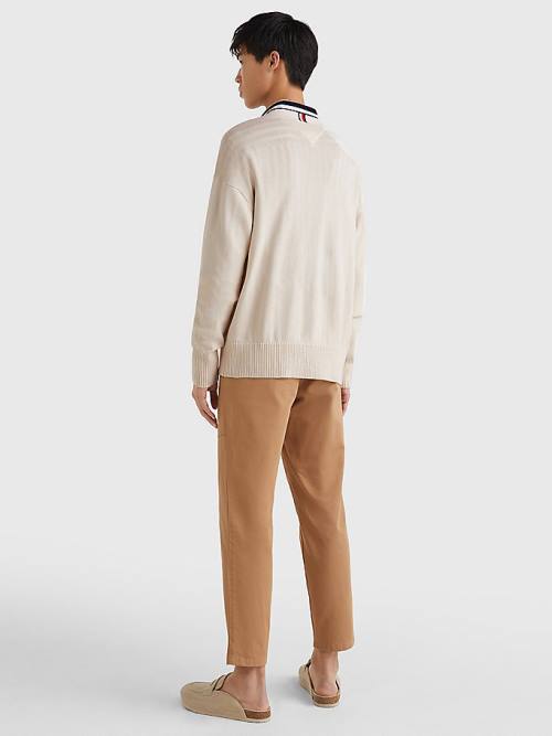 Tommy Hilfiger Motion Flag Cardigan Truien Heren Beige | TH754GLD