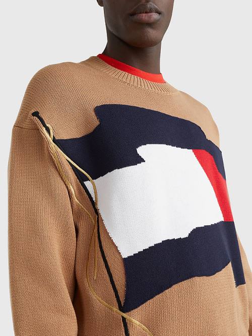 Tommy Hilfiger Motion Flag Crew Neck Jumper Truien Heren Bruin | TH530ILQ