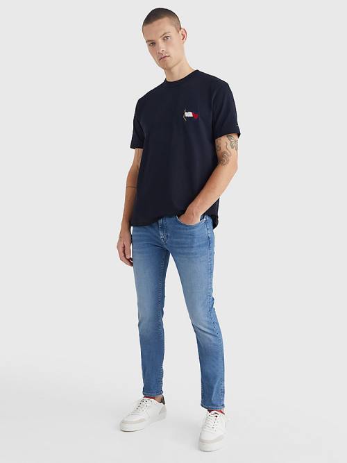 Tommy Hilfiger Motion Flag Embroidery T-shirts Heren Blauw | TH918VQI