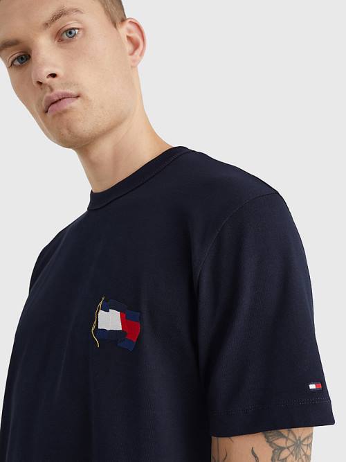 Tommy Hilfiger Motion Flag Embroidery T-shirts Heren Blauw | TH918VQI