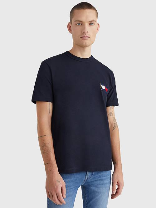 Tommy Hilfiger Motion Flag Embroidery T-shirts Heren Blauw | TH918VQI