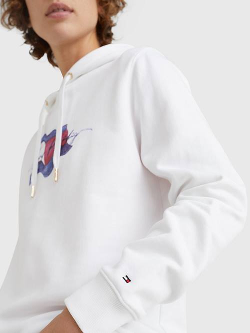 Tommy Hilfiger Motion Flag Logo Hoodie Dames Wit | TH637JNY