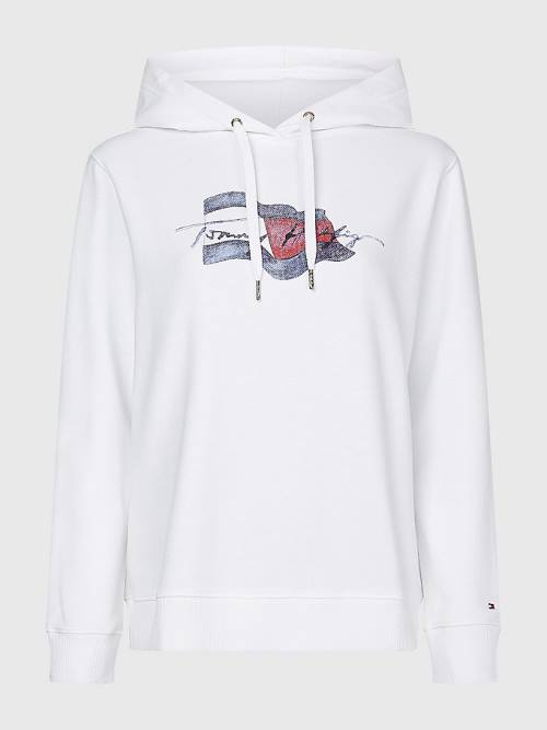 Tommy Hilfiger Motion Flag Logo Hoodie Dames Wit | TH637JNY