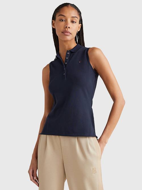 Tommy Hilfiger Mouwloos Stretch Katoenen Slim Fit Poloshirt Dames Blauw | TH149FAB