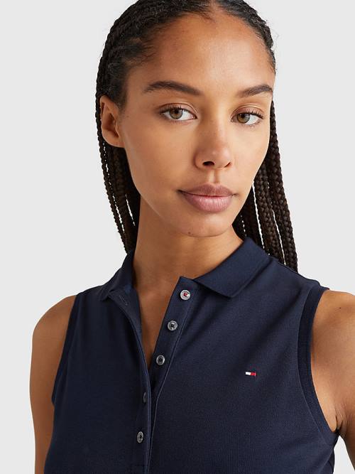 Tommy Hilfiger Mouwloos Stretch Katoenen Slim Fit Poloshirt Dames Blauw | TH149FAB