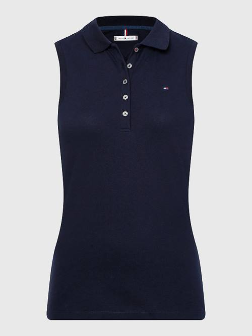 Tommy Hilfiger Mouwloos Stretch Katoenen Slim Fit Poloshirt Dames Blauw | TH149FAB