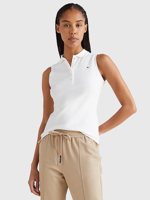 Tommy Hilfiger Mouwloos Stretch Katoenen Slim Fit Poloshirt Dames Wit | TH214GKZ