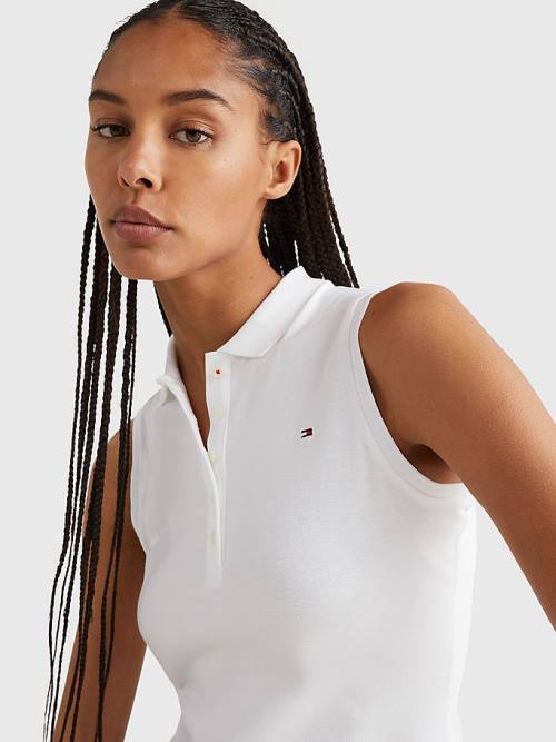 Tommy Hilfiger Mouwloos Stretch Katoenen Slim Fit Poloshirt Dames Wit | TH214GKZ