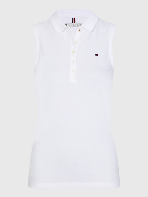 Tommy Hilfiger Mouwloos Stretch Katoenen Slim Fit Poloshirt Dames Wit | TH214GKZ