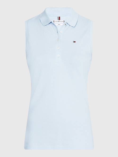 Tommy Hilfiger Mouwloos Stretch Katoenen Slim Fit Poloshirt Dames Blauw | TH752DIR