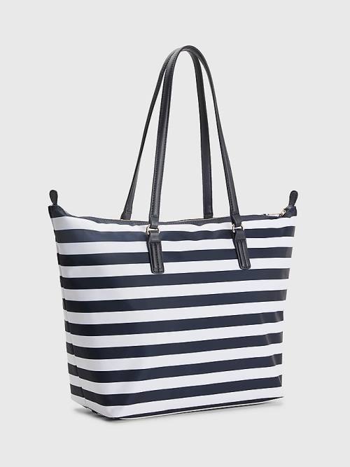 Tommy Hilfiger Nylon Stripe Tote Tassen Dames Blauw | TH140GCJ